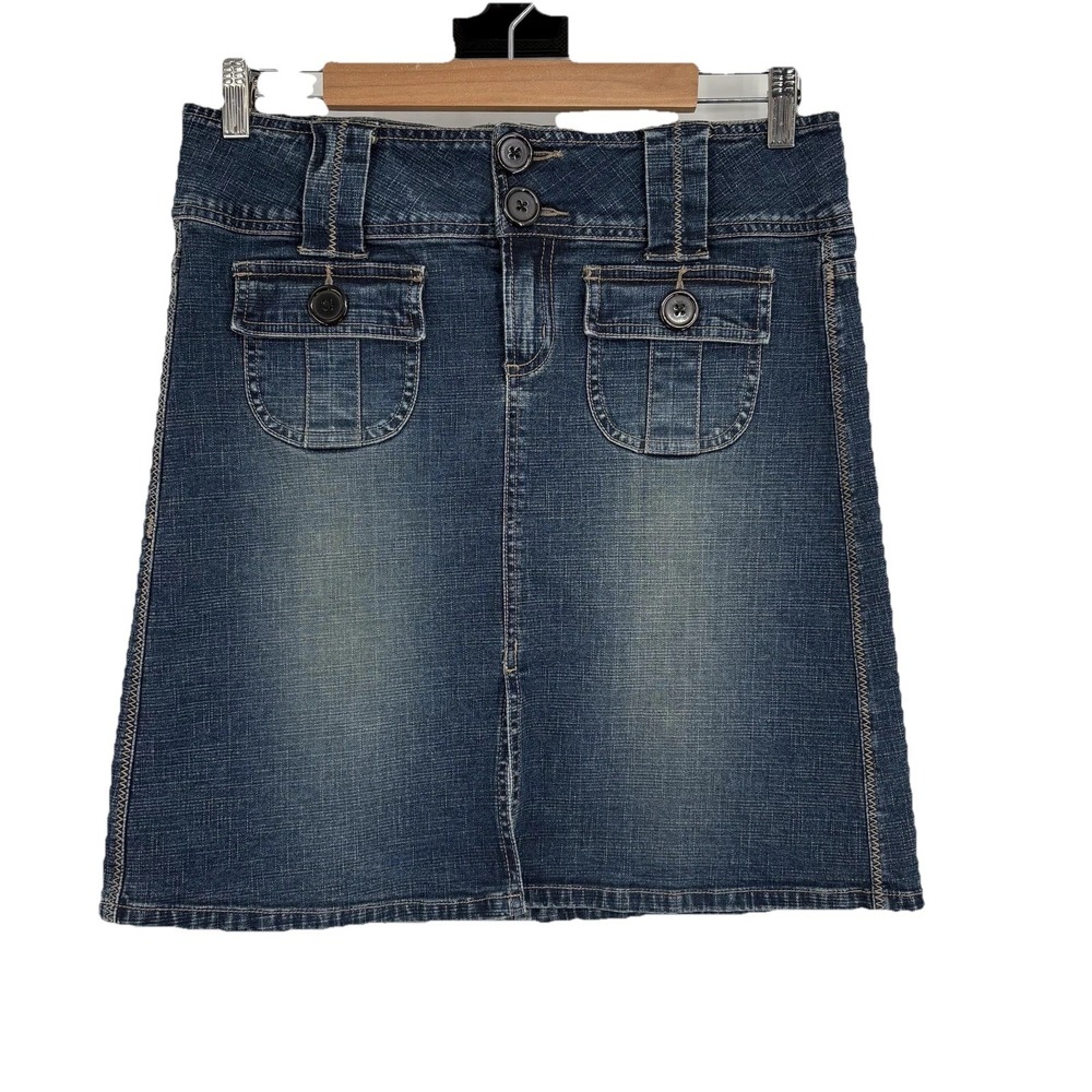 Y2K Z Cavaricci Mini Skirt‎ Womens 9 Blue Denim Stretch Low Rise Retro Pockets